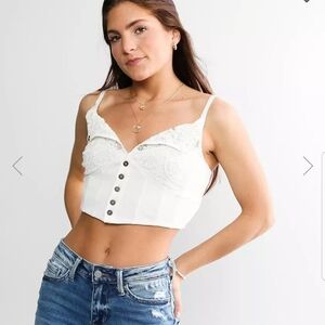 Free People Have My Heart Creamy Lace Cropped Camisole Top Sz: XL